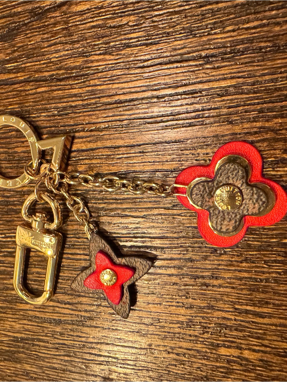 Louis Vuitton Red & Brown Monogram Flower Key Holder with Gold Hardware